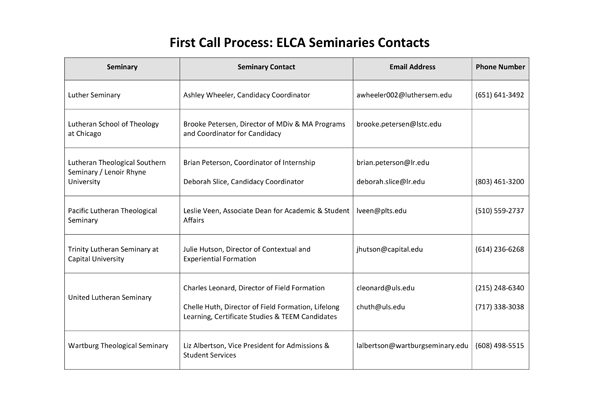 First Call Process Seminary Contacts