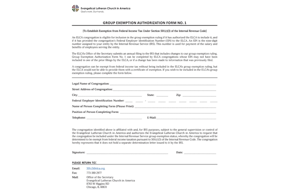 Group Exemption Authorization Form for Congregations