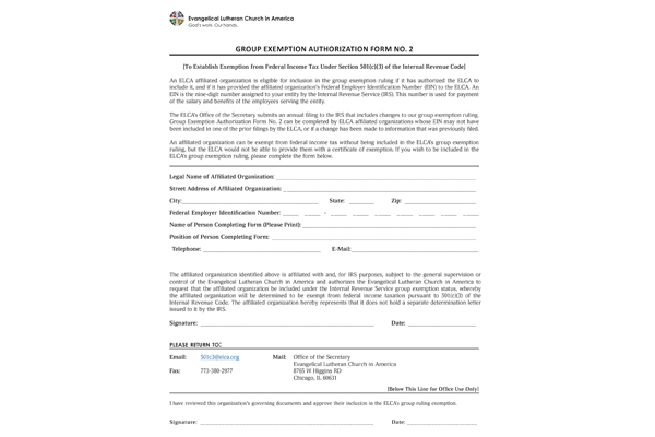 Group Exemption Authorization Form for Affiliated Organizations