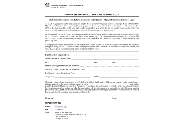 Group Exemption Authorization Form for Congregation Related Organizations