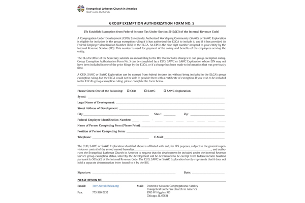 Group Exemption Authorization Form for CUDs and SAWCs