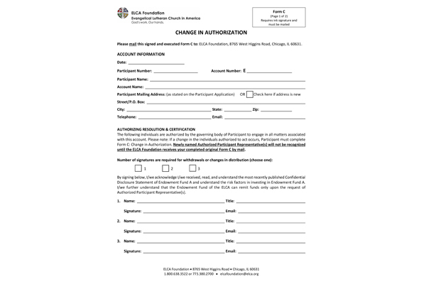 Form C: Change in Authorization