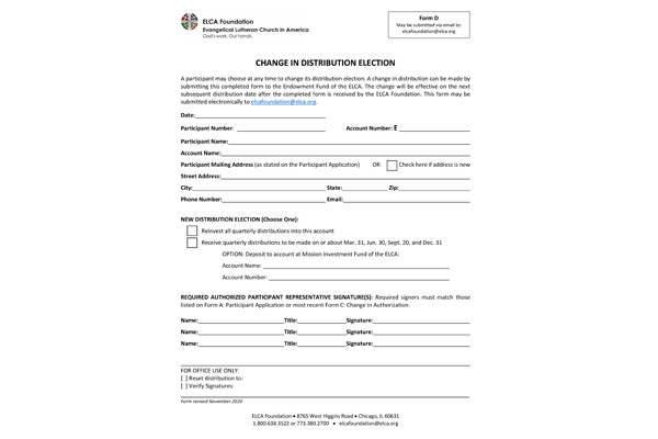 Form D: Change in Distribution Election