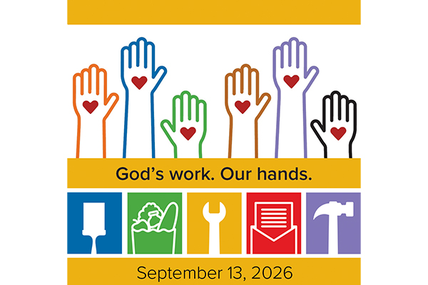 “God’s work. Our hands.”  Social Media – with date