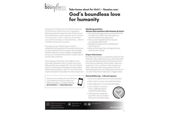 Unit 1 – boundless love – Take-home sheet