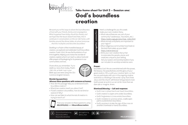 Unit 2 – boundless creation – Take-home sheet