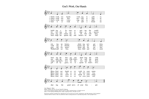 “God’s work. Our hands.” Hymns – “Earth and All Stars” Tune – MELODY – PDF