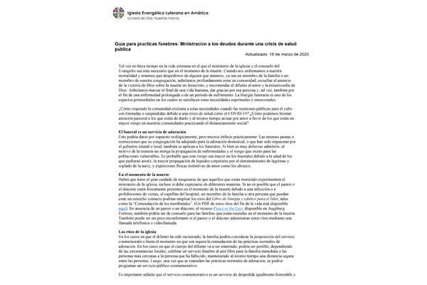 Gu?a para practicas f?nebres: Ministraci?n a los deudos durante una crisis de salud p?blica