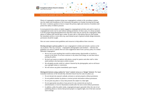 Photo Guidelines for Congregations