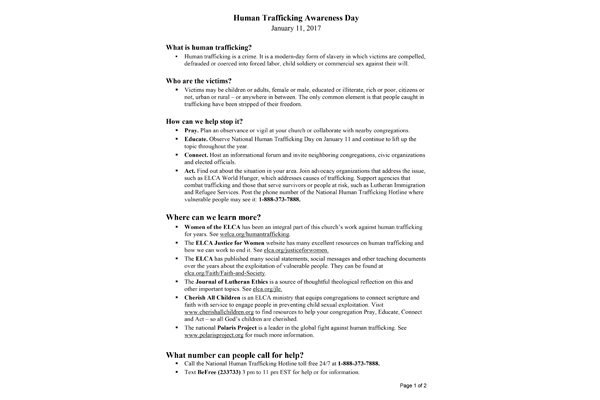 Human Trafficking Awareness Day Bulletin