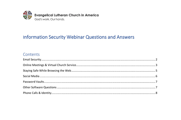 Information Security Webinar – Questions and Answers – April 21, 2020