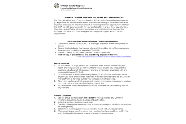 Lutheran Disaster Response Volunteer Recommendations