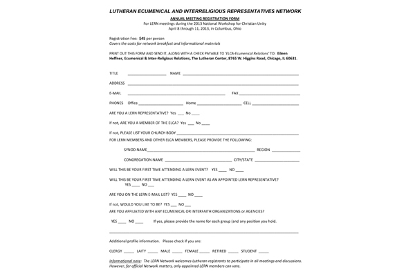 LERN Annual Meeting Registration Form 2013