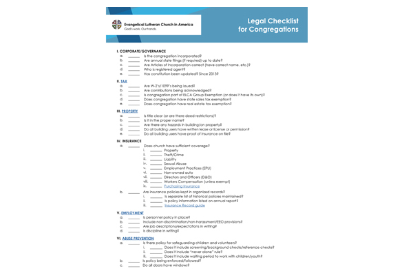 Legal Checklist for Congregations