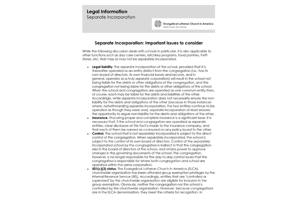 Legal Separate Incorporation