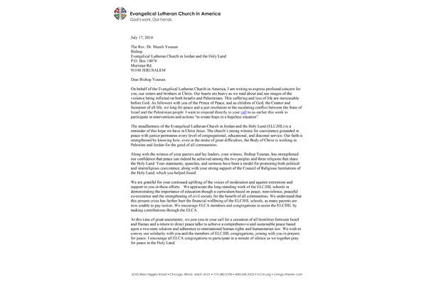 Letter to Bishop Younan July 2014