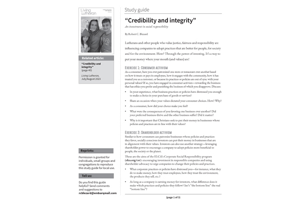 Living Lutheran Study Guide  - Credibility and integrity