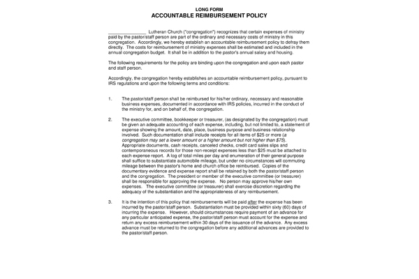 Accountable Reimbursement Policy