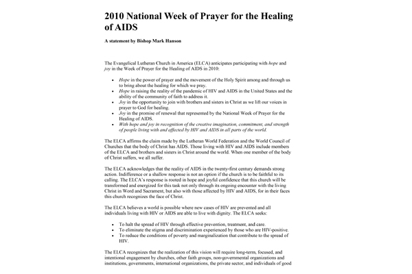 2010: National Week of Prayer Healing AIDS