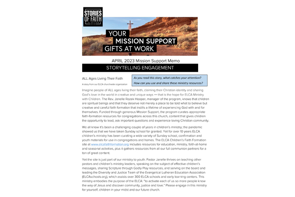 Mission Support Memo – April 2023