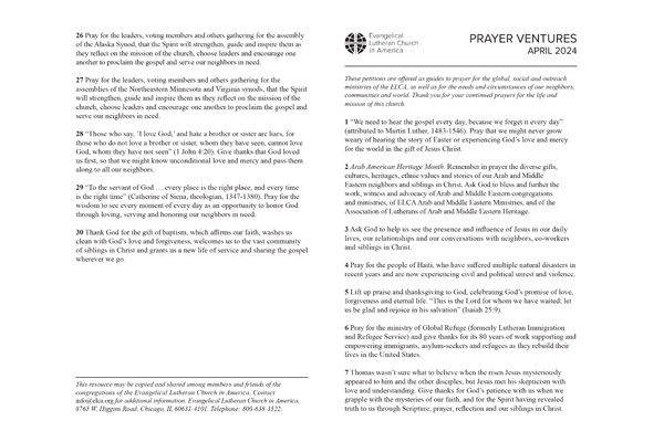 Prayer Ventures April 2024  Letter