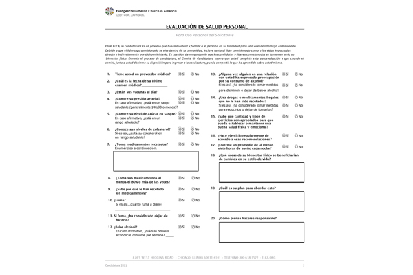 Candidatura Evaluacion de Salud Personal