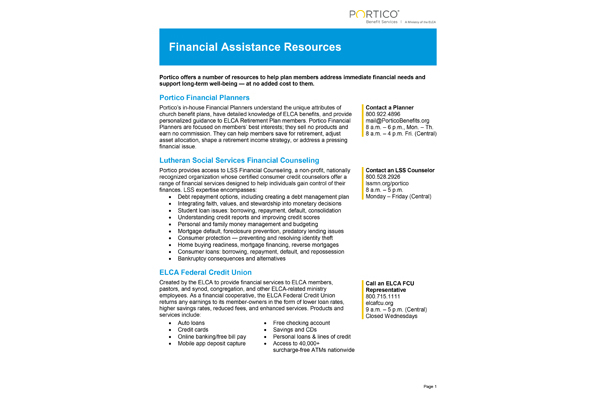 Financial Assistance Resources for ELCA Rostered Ministers