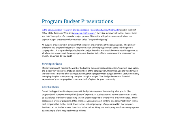 Program Budget Presentation