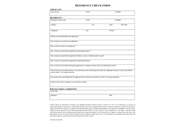 Reference Check Form