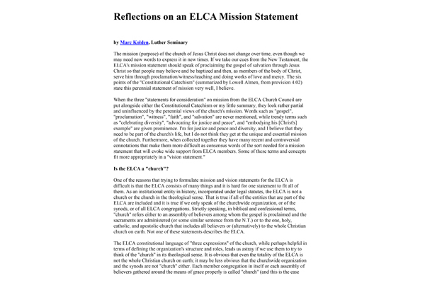 Reflections on ELCA Mission Statement