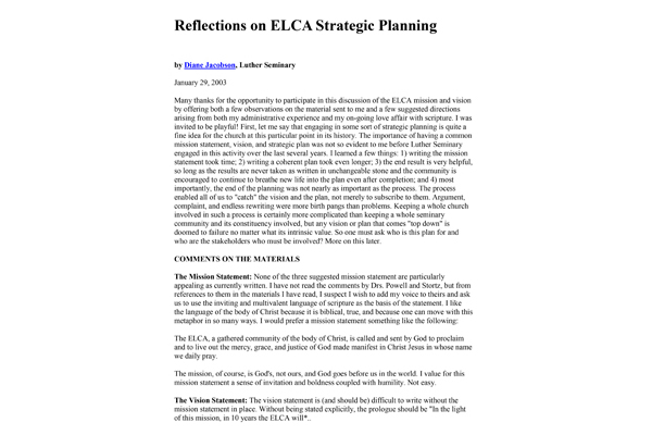 Reflections on ELCA Strategic Planning