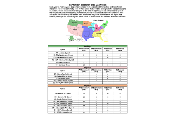 Regional Synodical Vacancy Map - September 2024