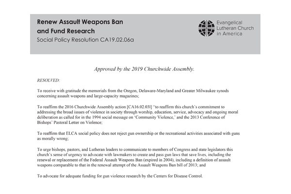 Renew Assault Weapons Ban and Fund Research SPR19