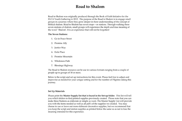 Road to Shalom Script