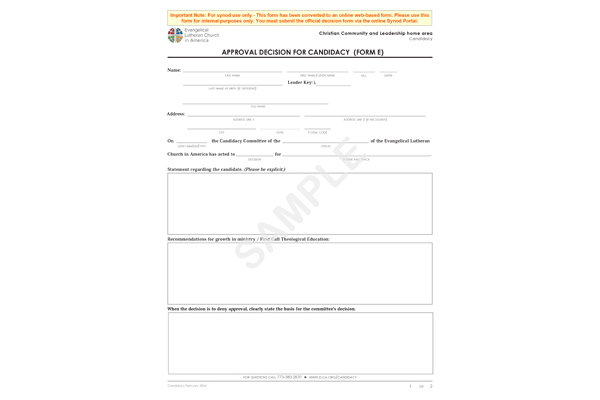 Sample Approval Decision for Candidacy Form E