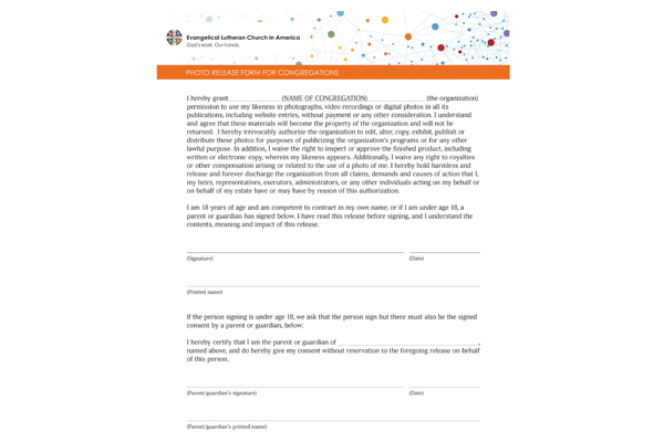 Photo Release Form for Congregations