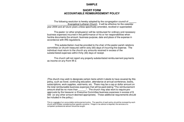 Accountable Reimbursement Policy Short Form