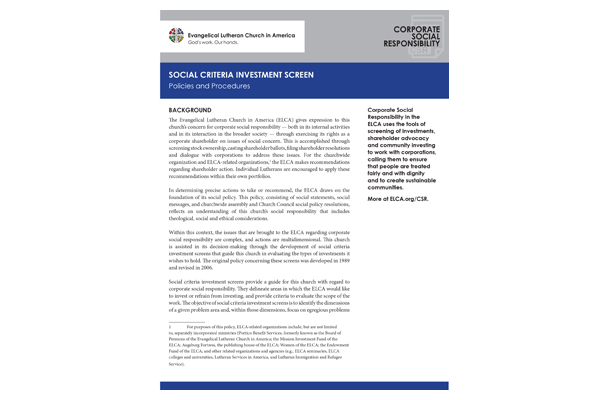 Social Criteria Investment Screen