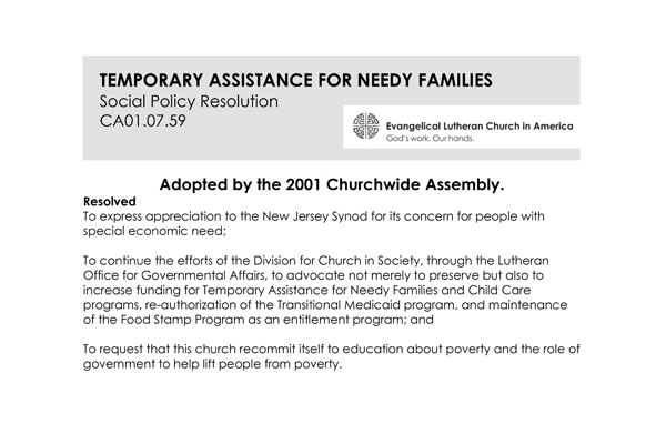 Temporary Assistance Families SPR01