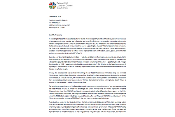 UNRWA Palestine Letter to President Biden