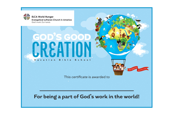 God's Good Creation: Vacation Bible School Certificate