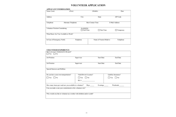 Volunteer Application Form