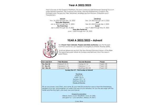 Lectionary Year A 2022-2023