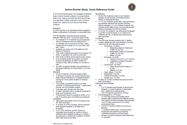 Active Shooter Study Quick Reference Guide