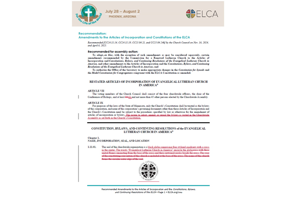 Recommended Amendments to the ELCA Constitutions with Rationales
