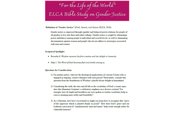 Gender Justice Bible Study Guide for CWA 205 Pre-Events