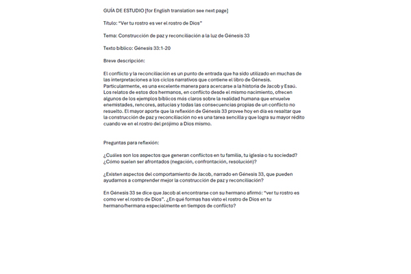 Conflict, War, and Reconciliation Bible Study Guide for CWA 205 Pre-Events