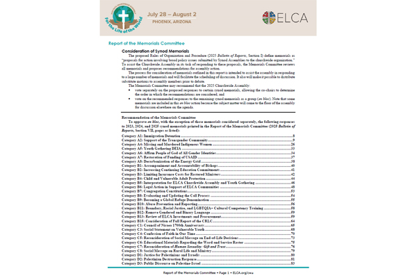 Report of the Memorials Committee for CWA 2025