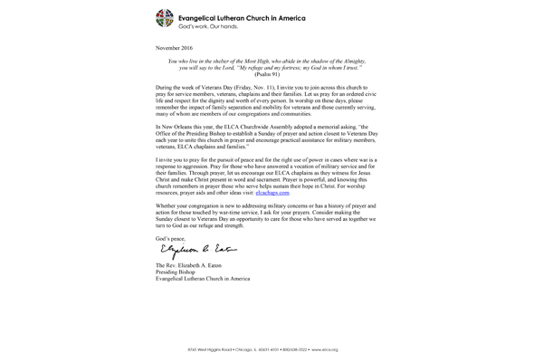 Bishop Eaton’s Veterans Day Letter