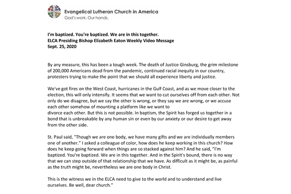 Weekly Statement Bishop Eaton - 092520